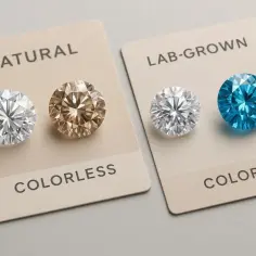 Naturalne i laboratoryjne kamienie szlachetne. Dowiedz się, czym się różni diament od brylantu, porównując barwy i pochodzenie.